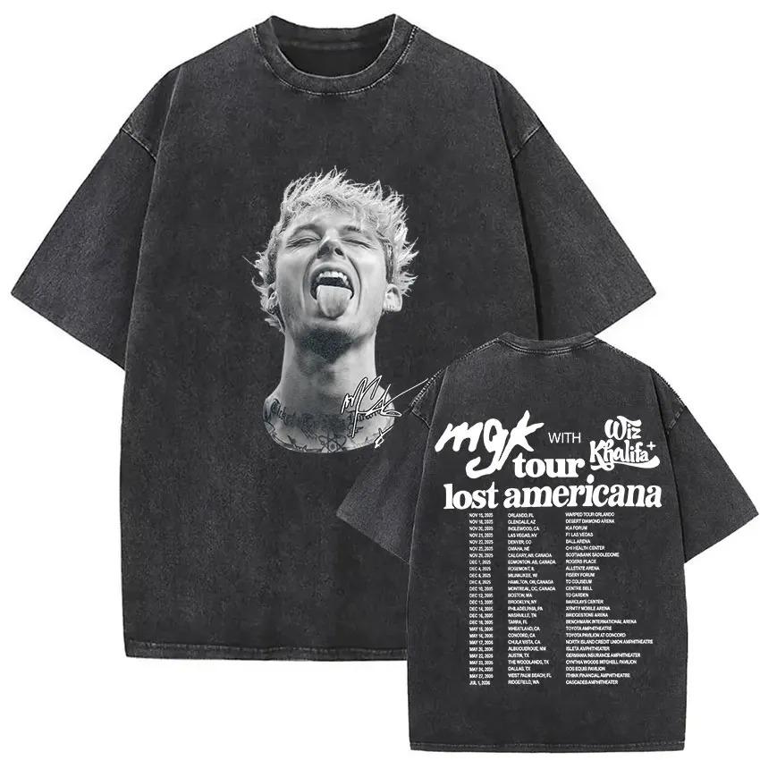 Rapper MGK Lost Americana Tour 2026 Tričká Machine Gun Kelly Vintage Prané Grafické Tričko Pánske Hip Hop Krátke Rukávy Tričko