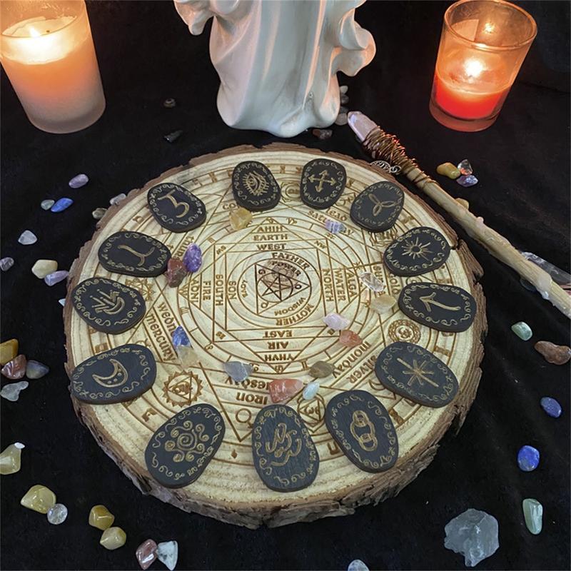 Tarot Cards Witch Witchcraft Wood Runes Stone Set Witches Rune Set Board Game Table Game Divination Runestones Tarot Decks