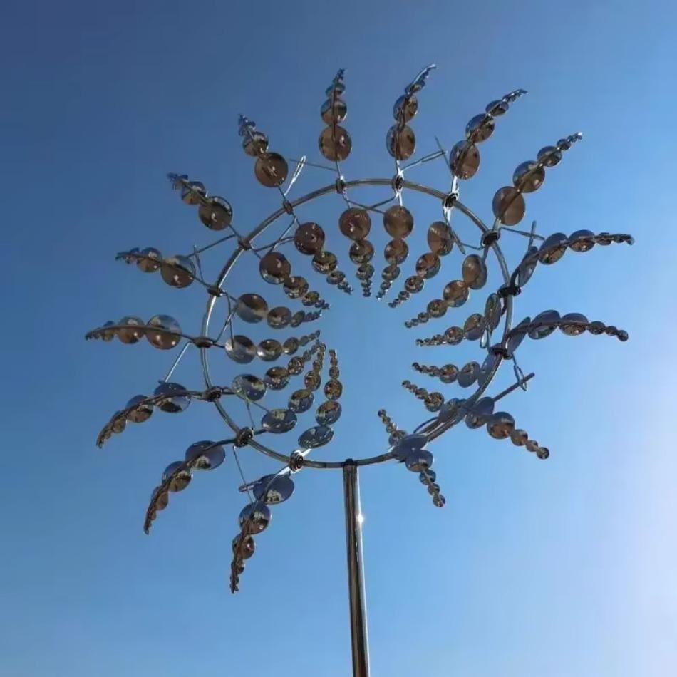 1 Pcs New 3D Outdoor Garden Ornaments Mini Windmill Wind Energy Kinetic Art Pinwheel Magical Unique Magic Metal Windmill