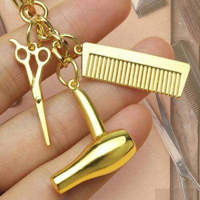 Barber Shop Tools Key Ring Hair Dryer Scissors Comb Pendants Simulation Keychain