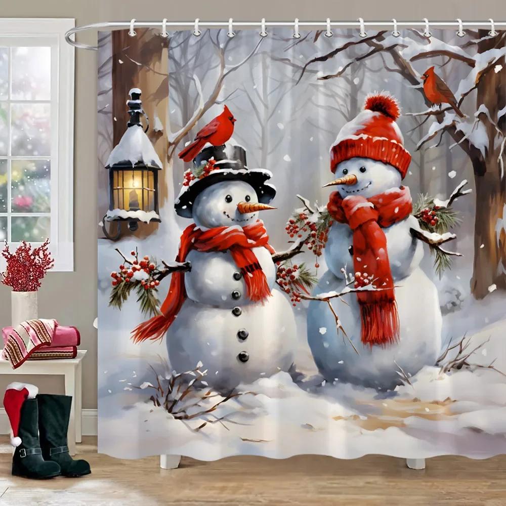 

Christmas Snowman Shower Curtain Sundee Old Man Elf Coloured Balls Gifts Red Truck Christmas Tree Shower Curtains Bathroom Decor 90x180cm35x71in
