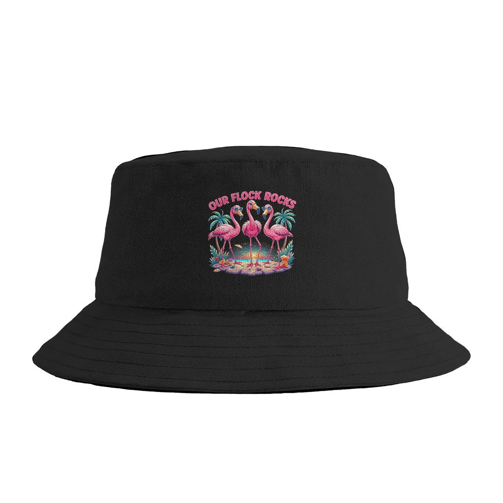 Unisex Our Flock Rocks Flamingos Lover Family Vacation Group Bucket Hat Breathable FisherUnisex Hats Summer Casual Travel Caps