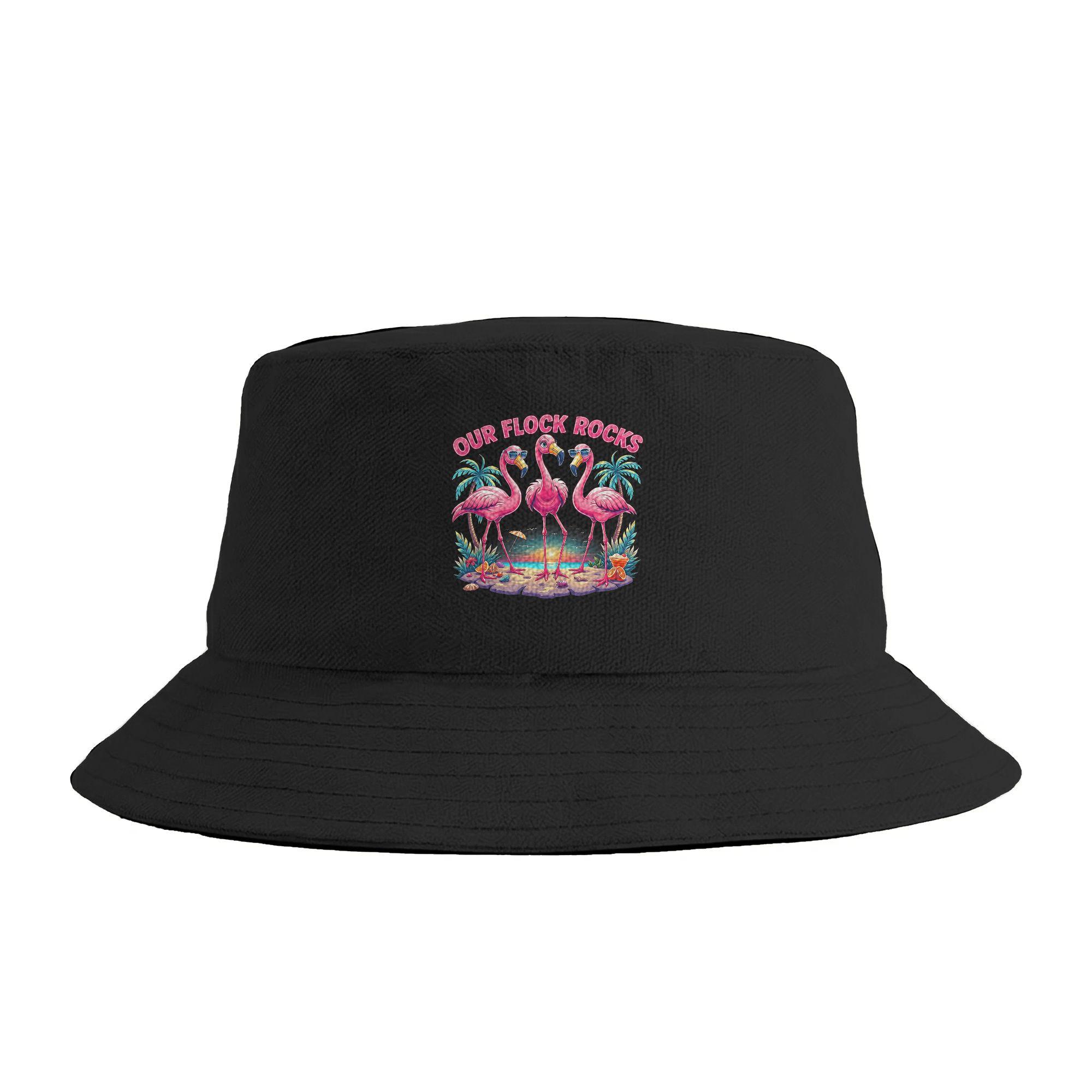 Our Flock Rocks Flamingo Summer Vacation Bucket Hat  Outdoor FisherUnisex Caps For Unisex Casual Vacation Visor Hats Portable Cap One Size