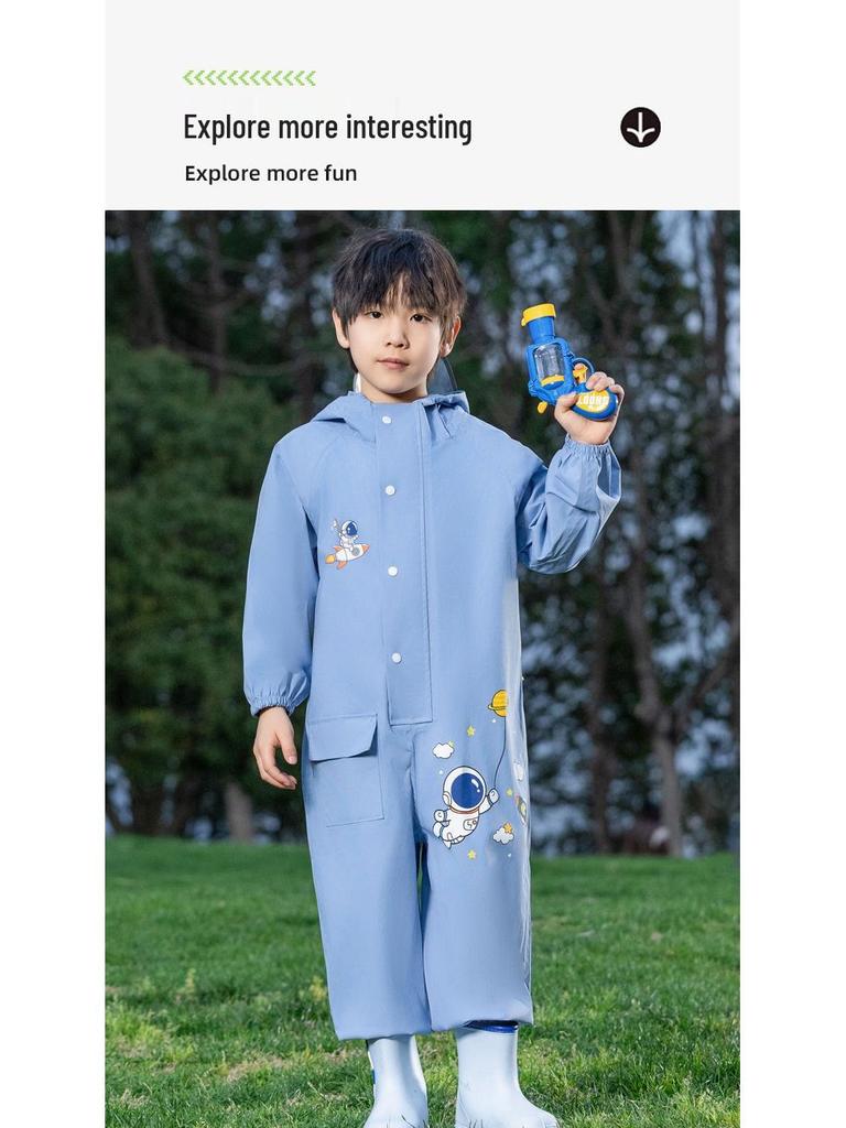 Kids' Full-Body Rainproof One-Piece Suit with Hood for Boys and Girls