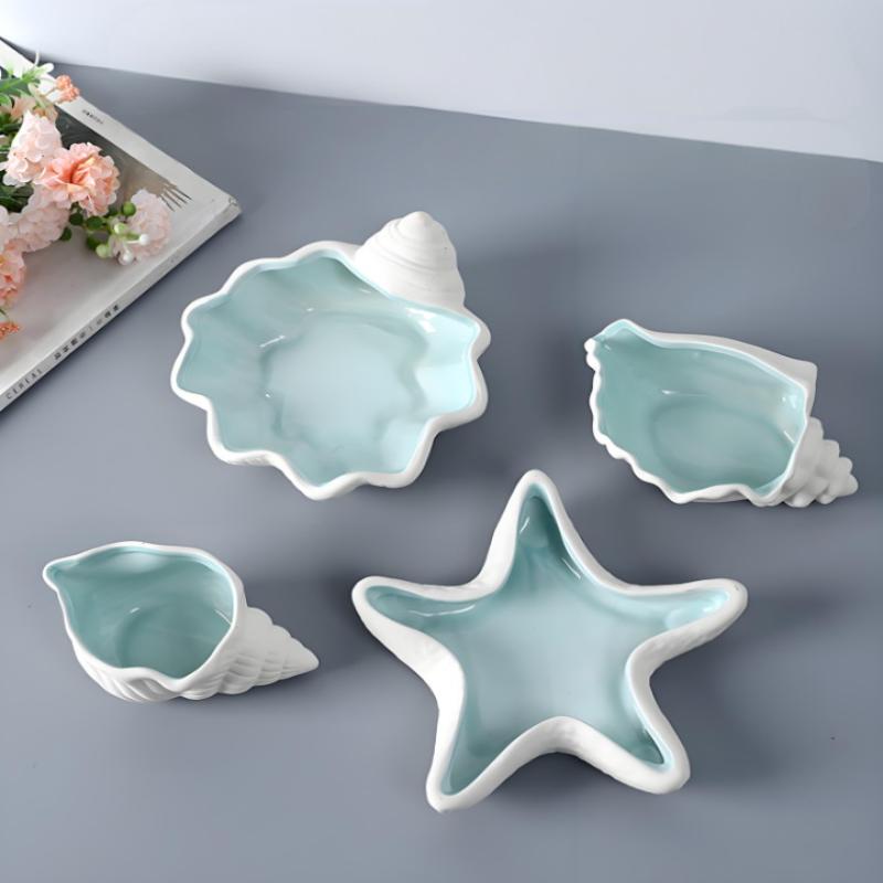 1 ks Keramický šperkovník Tvar mušle Hvězdice Akvamarínová mušle Miska na drobnosti Keramický držák na prsteny Náušnice Dekorativní s oceánskou tématikou