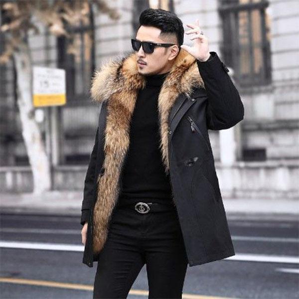 Winter High-end Warmth Imitation Fur Raccoon Fur Liner Mid-length Mink Fur Plus Velvet Thick Mink Casual Men's Clothing Parka Coat