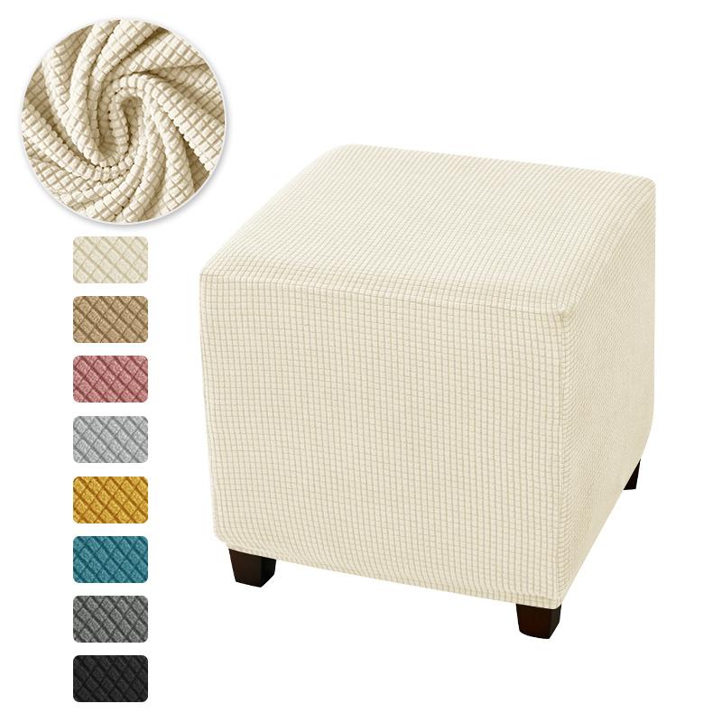 Color Footstool Covers Polar Fleece Stretch Footrest Slipcovers Non-Slip Dustproof Pouf Protectors For Living Room 2Pcs Solid