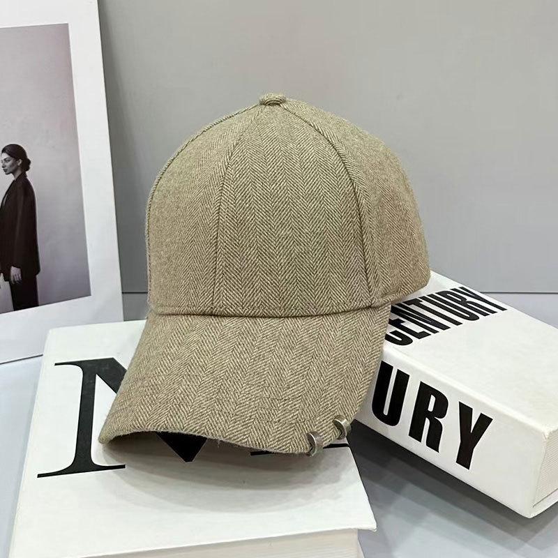 Autumn and Winter Warm and Slim Woolen Hard top Iron Ring Buckle Baseball Hat for Women Casual Versatile Woolen Couple Peaked Hat Trendy