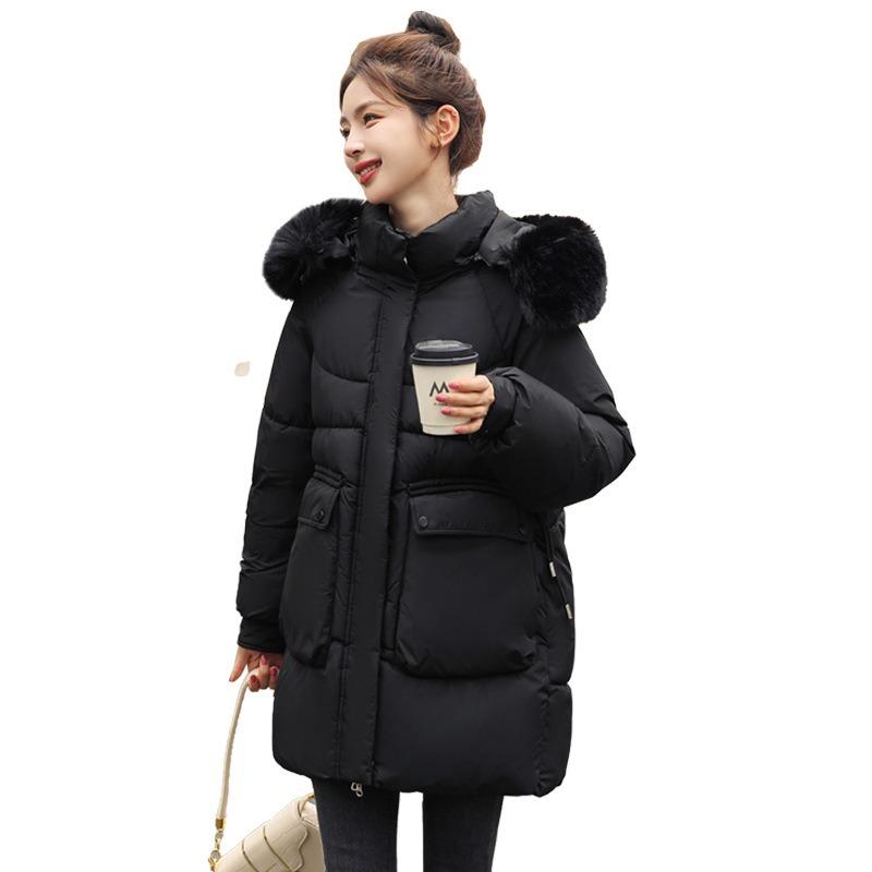 Winter New Women's Medium and Long Down Cotton-padded Jacket Thickened Hat Removable Cotton-padded Jacket Women's Cotton-padded Jacket