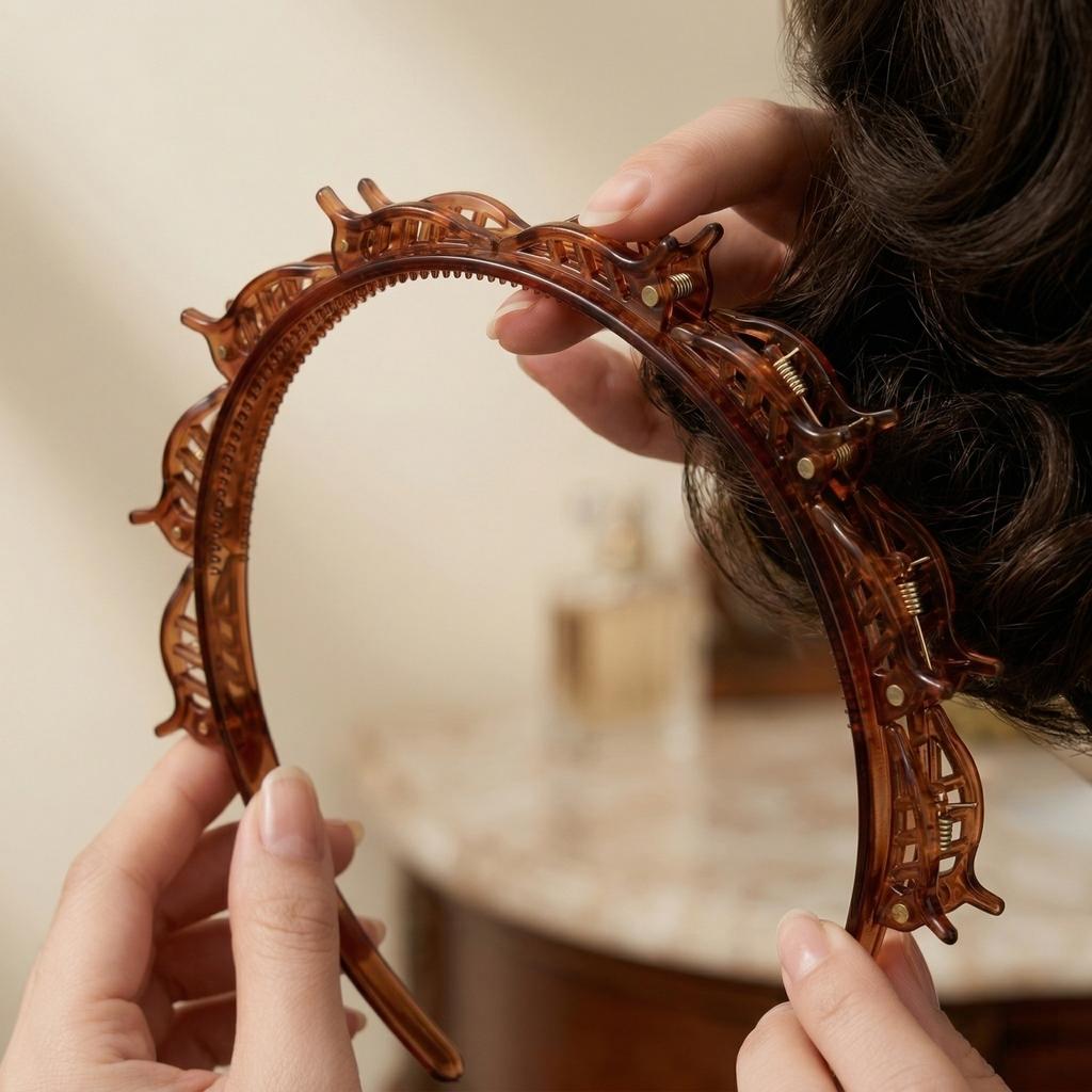 Vintage Woven Headband Clip With Multi-layer Hollow Weaving Design Woven Headband