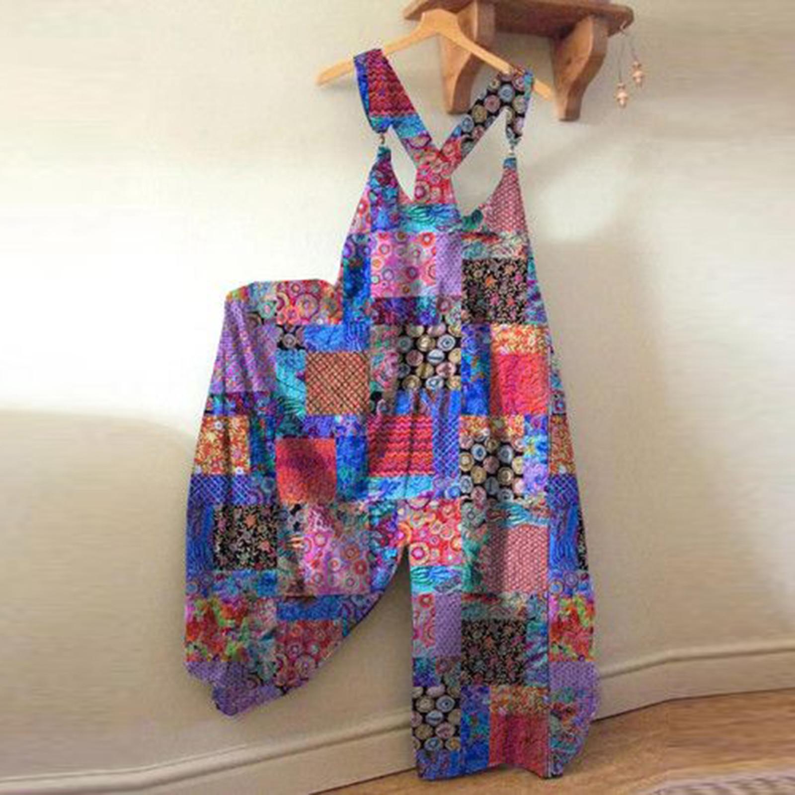 

Женский модный свободный повседневный комбинезон с широкими штанинами и принтом больших размеров на спине XXXL фиолетовый