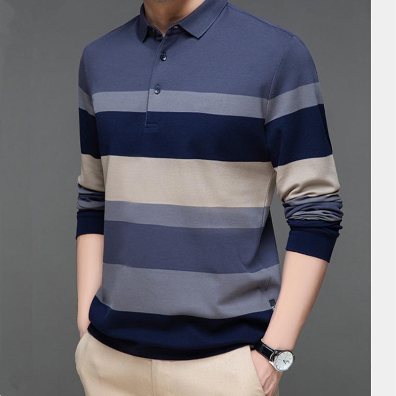 Men's Striped Long Sleeved POLO Shirt Summer Fashion Casual Breathable Polo T-shirt Men's Brand Embroidered Top