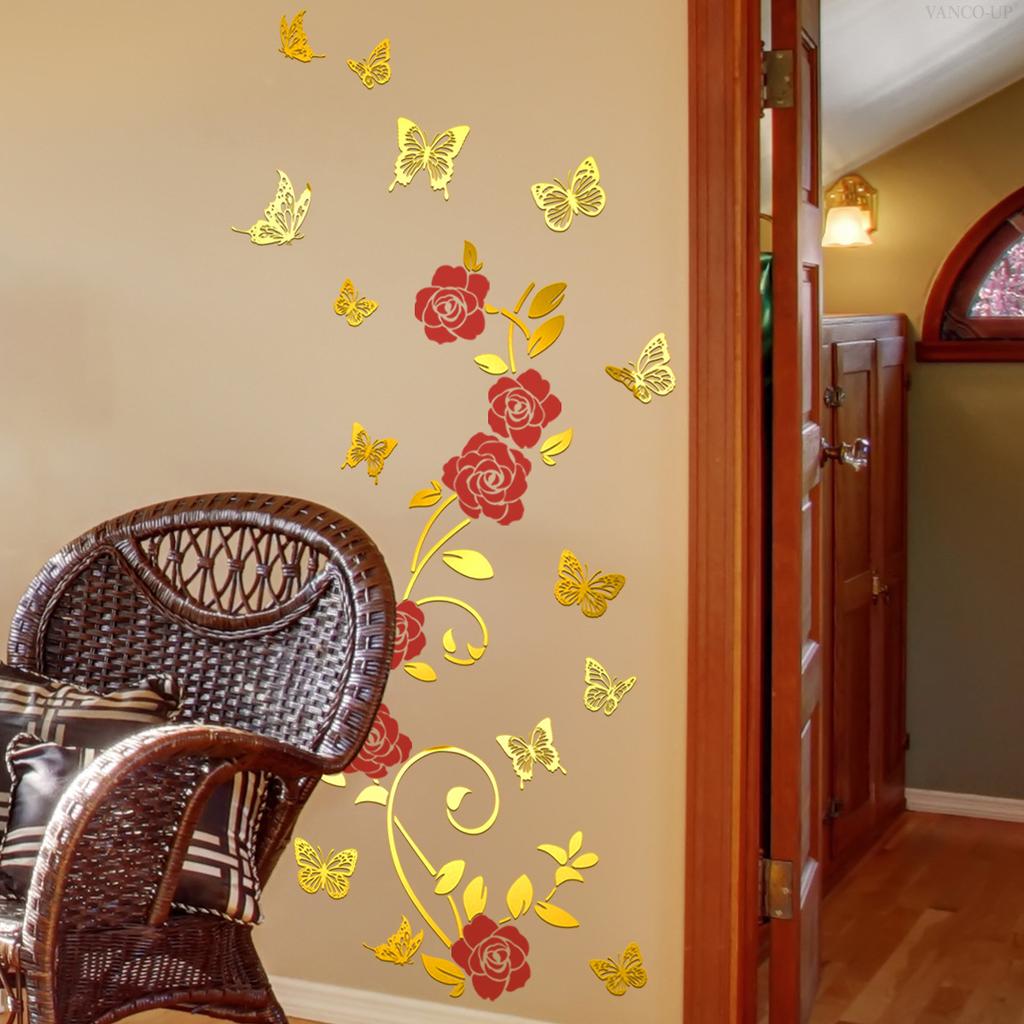 Eine Vielzahl von handbemalten bronzierten Rosenranken-Schmetterlings-Wandaufklebern schmücken Kinderzimmer, Schlafzimmerhintergrund, selbstklebende Wandaufkleber