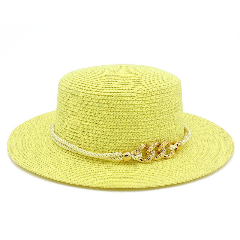 European and American spring and summer sunscreen metal buckle accessories sunshade jazz straw hat fashion celebrity vacation beach top hat