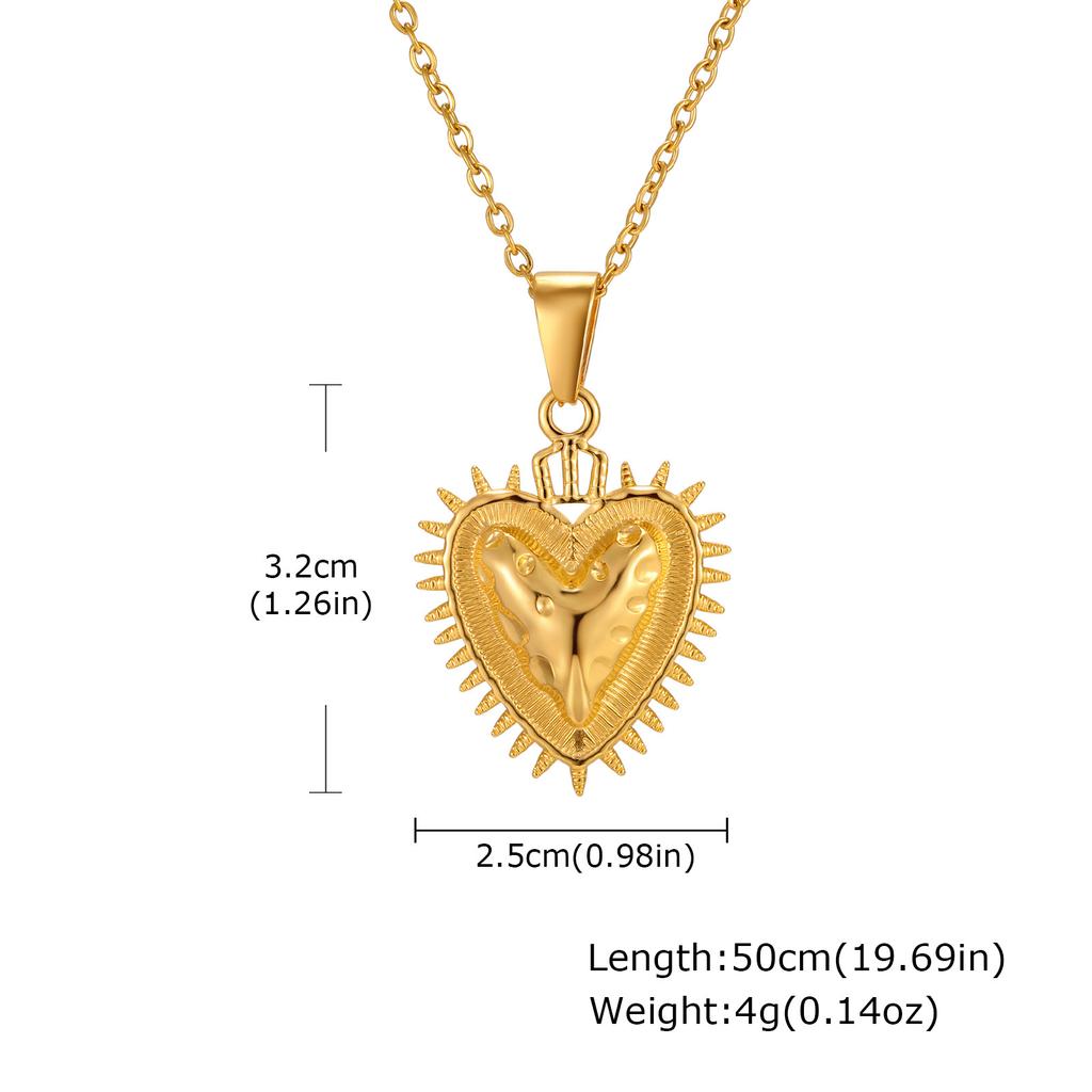 Vintage Gold Stainless Steel Three-Dimensional Relief Design Heart-Shaped Wind Pendant Necklace, Niche Women'S Accessories 2273