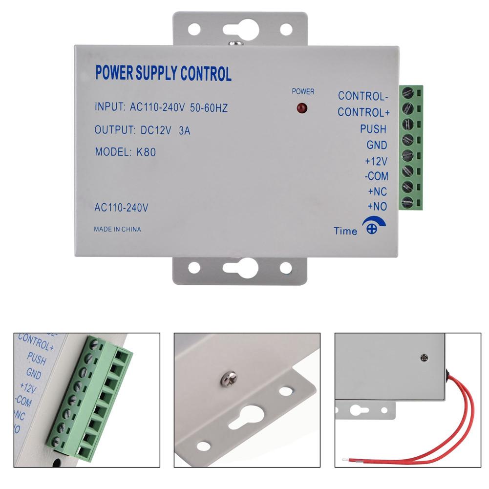 Ingång AC110V‑240V Utgång DC 12V 3A 30W Strömförsörjningskontroller för Dörråtkomstkontrollsystem