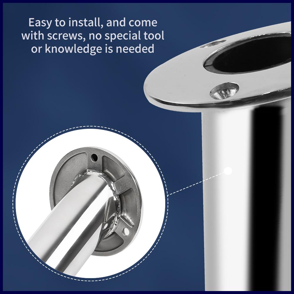Marine Heavy Duty Stainless Steel Boat Cast Fishing Rod Holder Oval 15°/30°/90° with PVC Inner Boat Hardware