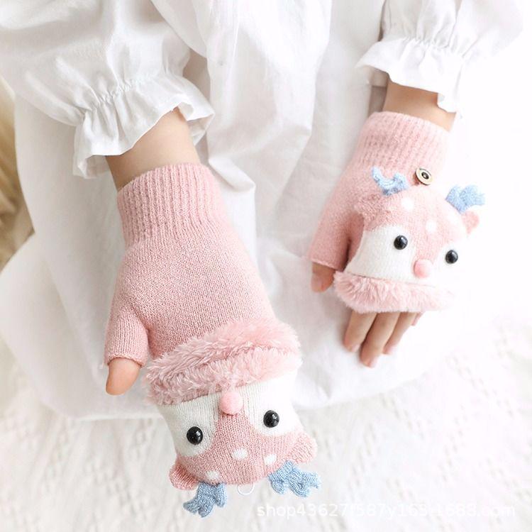 Weihnachts-Rentier-Flipp-Top-Handschuhe für Kinder – Warme, niedliche Halbfingerhandschuhe für Jungen und Mädchen im Kindergarten