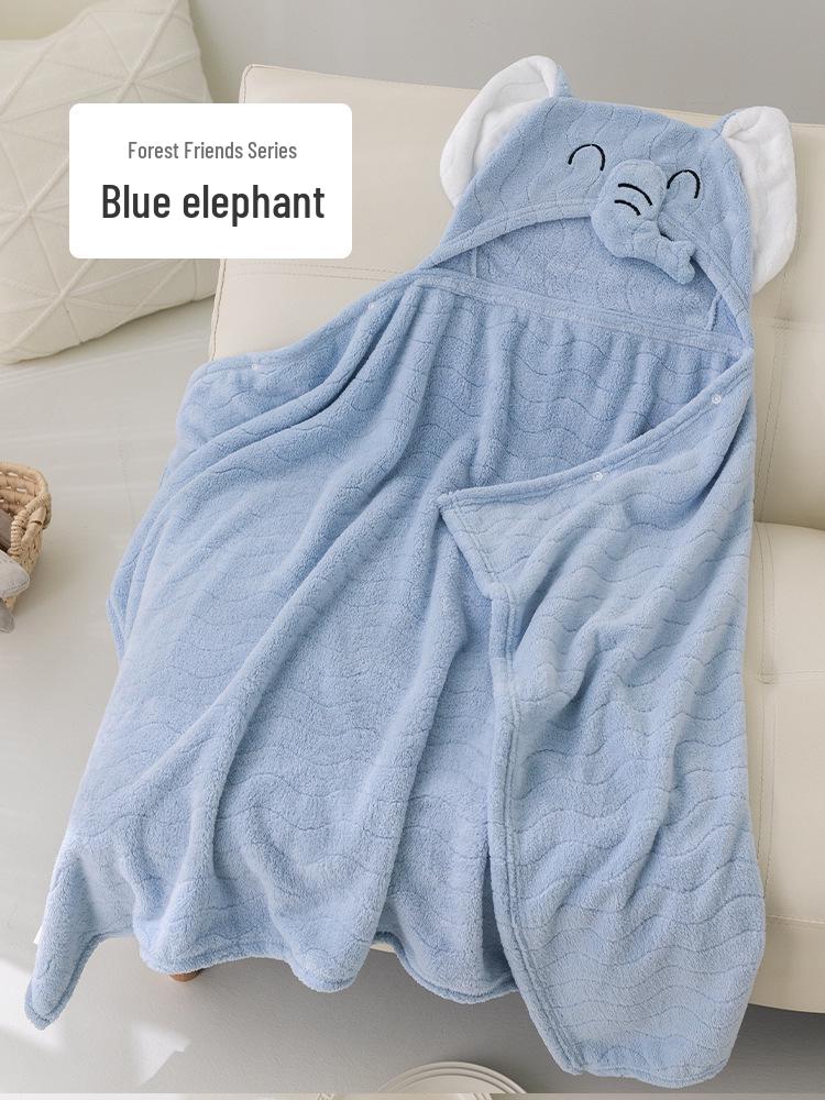 Hooded Coral Fleece Baby Bath Towel Cape - Quick-Dry, Absorbent Swimwear for Children