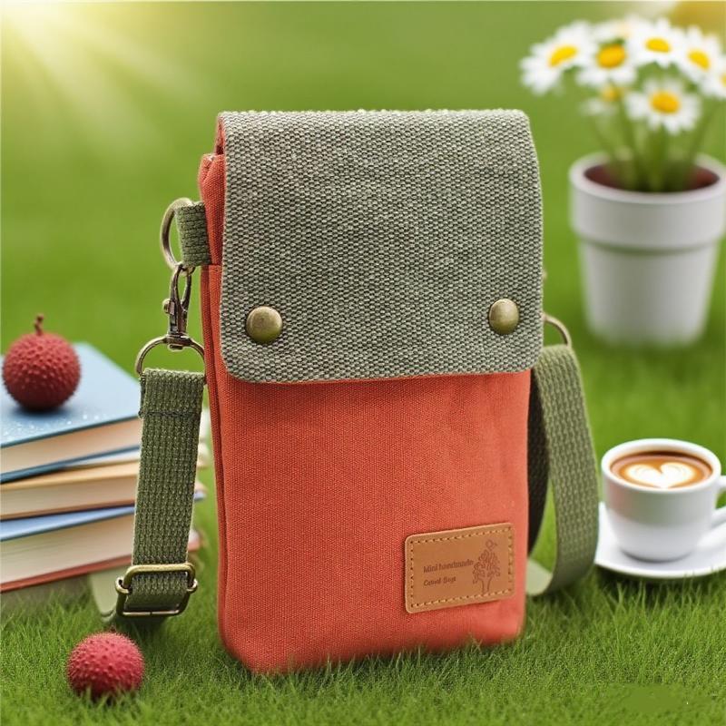 Women's Canvas Crossbody Phone Bag Color Block Triple Layer for Stylish Mobility