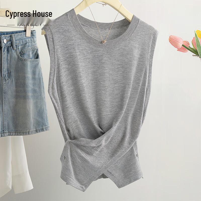 Women s Sleeveless Irregular Hem Round Neck Knit Top XL