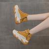 Leather high-top dad shoes autumn new thick-soled Velcro breathable double zipper casual shoes