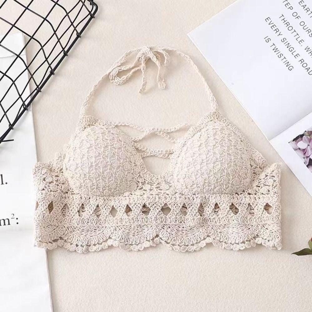 Sleeveless Hanging Neck Crochet Crop Tops Cotton Cardigan Bohemian Style Vest Female Camisole