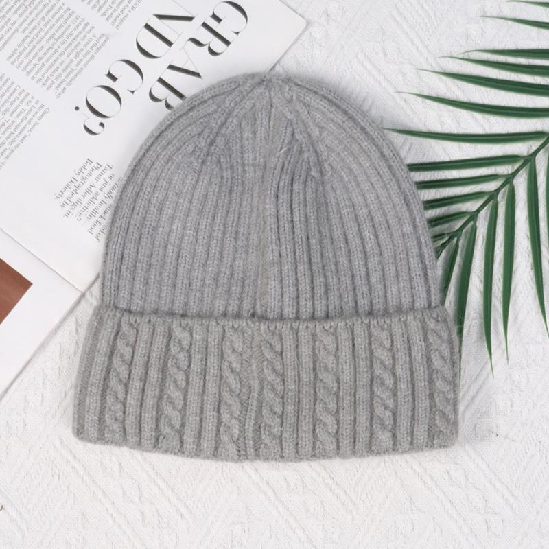 Angola rabbit fur warm solid color light board autumn and winter versatile candy color vertical stripe knitted hat women