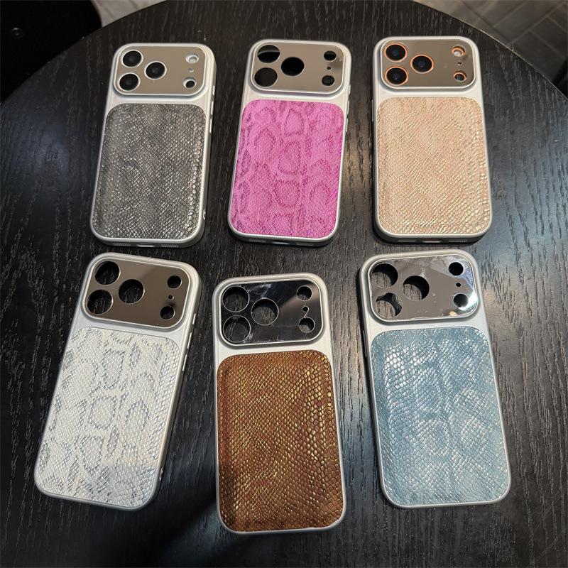Large Window Mirror with Snakeskin Texture Fits iPhone 17 Pro Max Case iPhone 16 Bulge 15 Light Luxury 14 Women