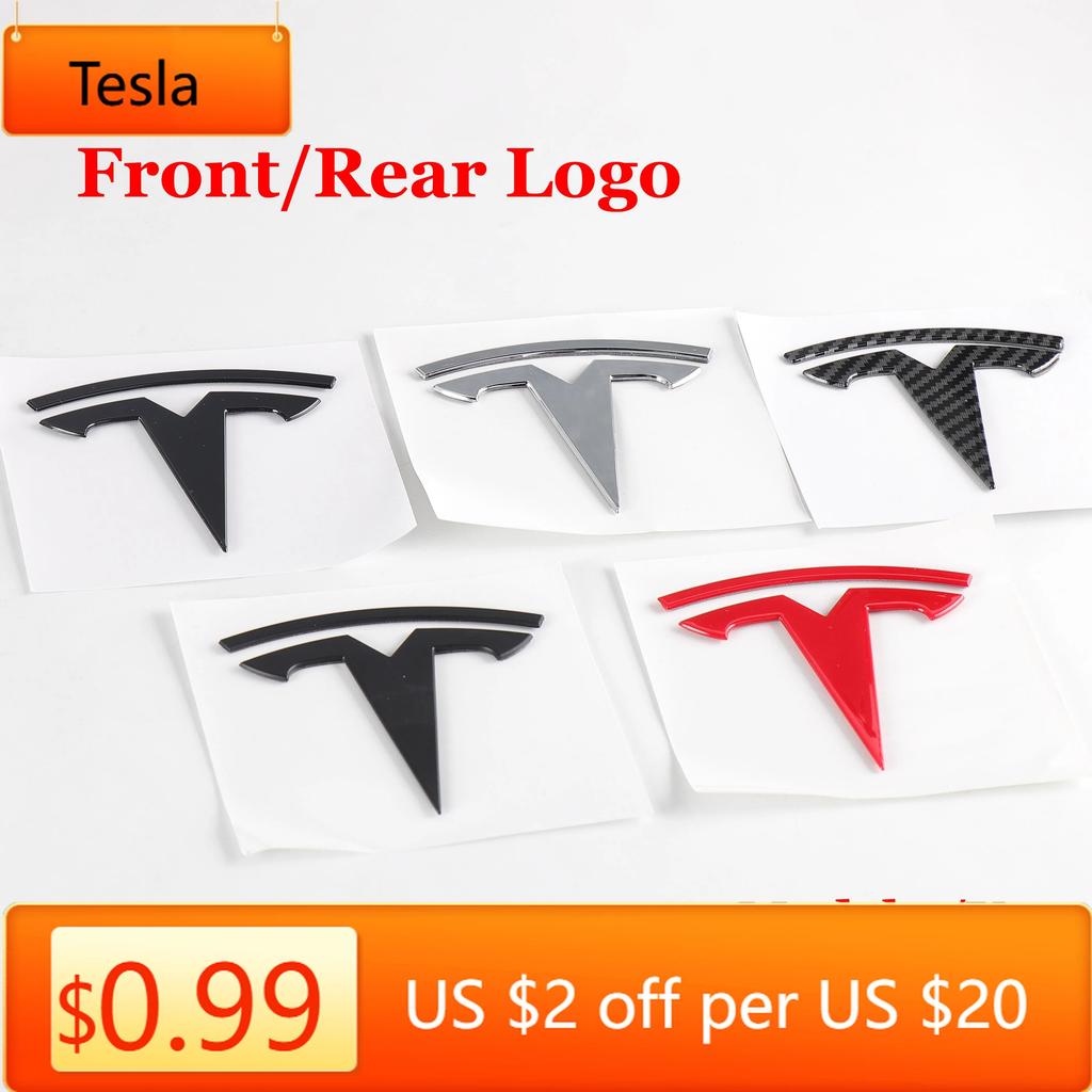 Car Sticker Tesla Tesla Car Front Emblem Rear Trunk Emblem Sticke for Model 3 Mode Y Metal Logo Replacement Rear and Rear Logos 