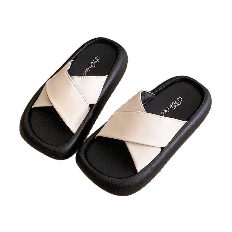 Beach cross beautiful thick-soled one-word slippers women's summer wear new casual cool slippers