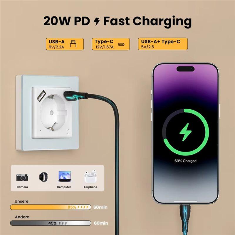 ABBP-Tuya Wifi Smart Wall Socket PD20W With USB/Type-C Fast Charge Plug With Alexa Google Home EU Plug