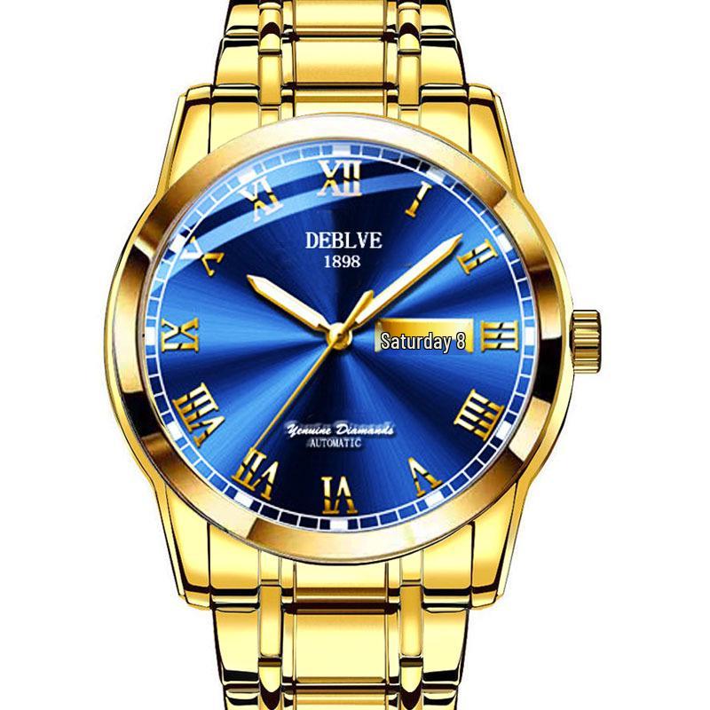 Stylish Men's Dual Calendar Quartz Watch with Luminous Waterproof Steel Band