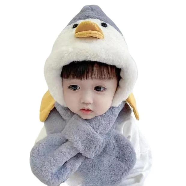 Children Cartoon Scarf Hat Girls Boys Scarf Thicken Cap Double Fleece Warmth Child Adult Parent-child Hat Kids Accessories