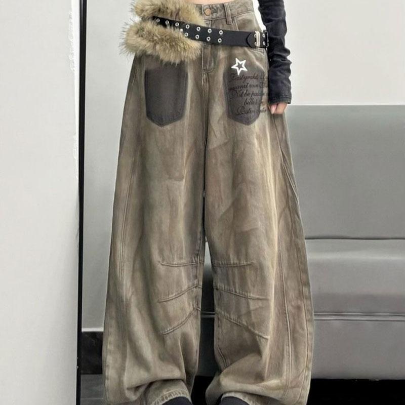 Stil Wasteland Tie Dye Blugi Vintage Largi Picioare Late Îmbrăcăminte Femei Pantaloni High Street Imprimeu Stele Scris Denim Pantaloni Noi