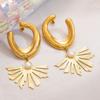 Gold Color Sector Geometric Earrings Hollow Out Pendant Leaf Earrings  Women