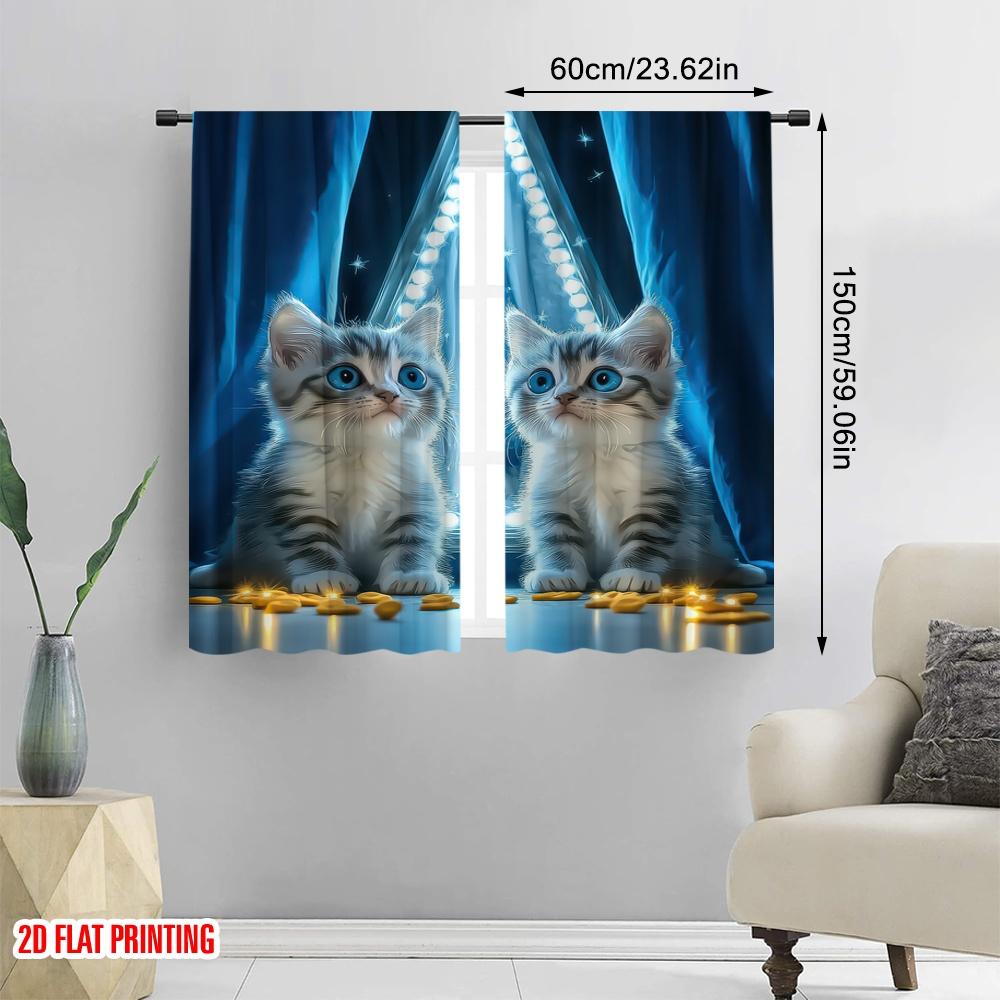 Druk płaski 2D 2 szt. Zasłony Sceniczne Uroczy Kot Trwały Poliester Bez Prądu Dekoracja Imprezy Wiosennej i Świątecznej Stosuje się do