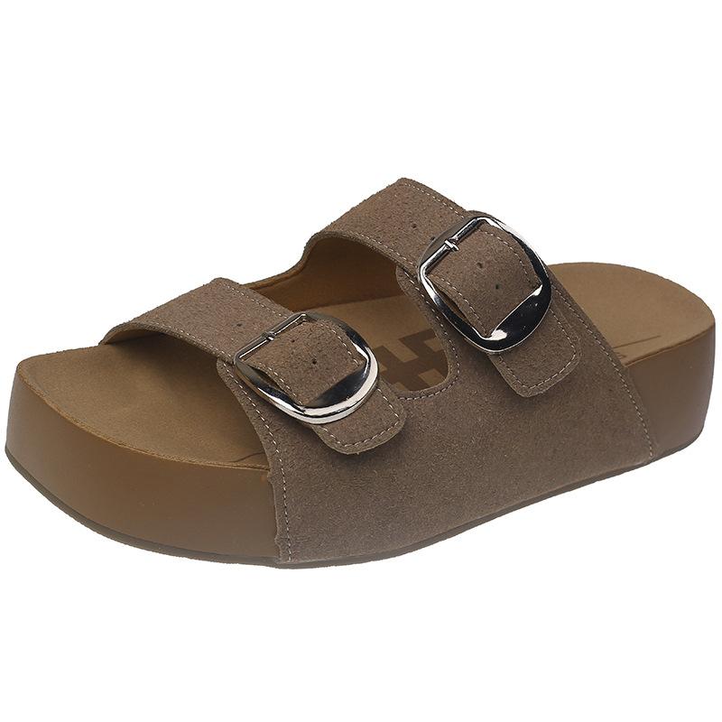 

Версия из коровьей кожи, маленькие шлепанцы на платформе для женщин, новые летние прохладные шлепанцы, женская обувь маленького размера 40 хаки