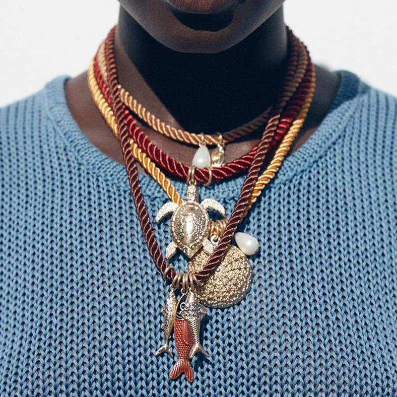 Conch Turtle Shell Fish Necklace Ocean Style Hand-Woven Pendant Necklace Summer Couple Colorful Rope Exquisite Trend Accessories