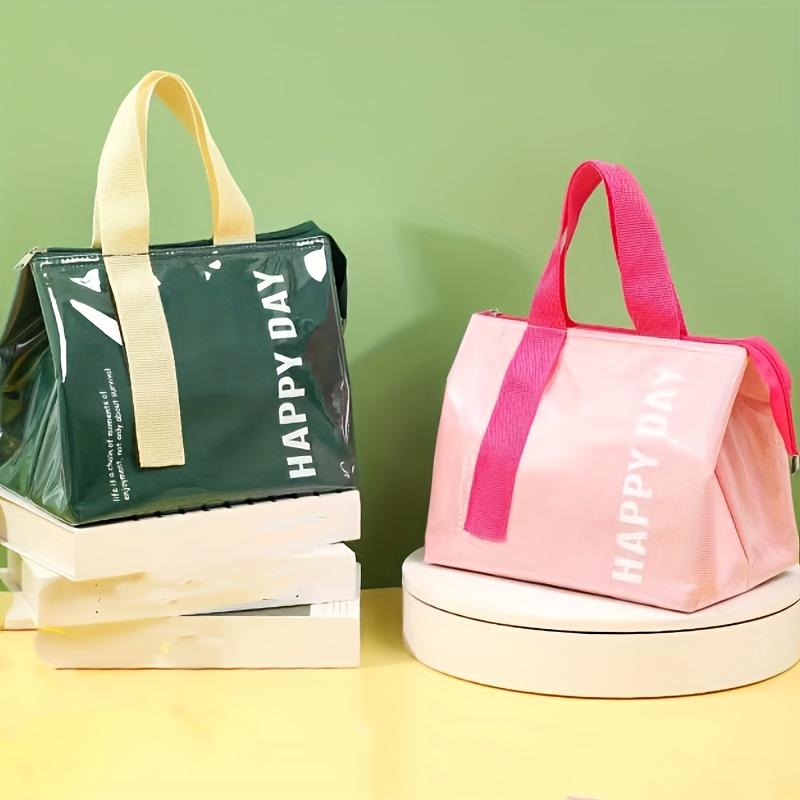 1pc Insulated Lunch Bag,PET Material,Square Shape,Large Capacity Portable Bento Box Carrier with Thermal Ware, with Hand Wash Operation Instruction