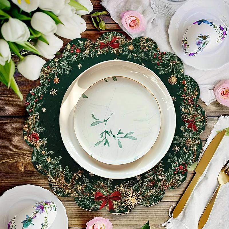 1 st Bordsunderlägg Fest Placemat Matbord Tryckt Jul Polyester Kök Rund Matbord 38x38cm