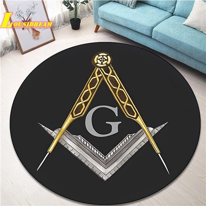 Masonic Logo Rugs Round Rugs Home Decor Rugs Non-Slip Balcony Bathroom Door Mats Outdoor Picnic Mats Office Decor Floor Mats