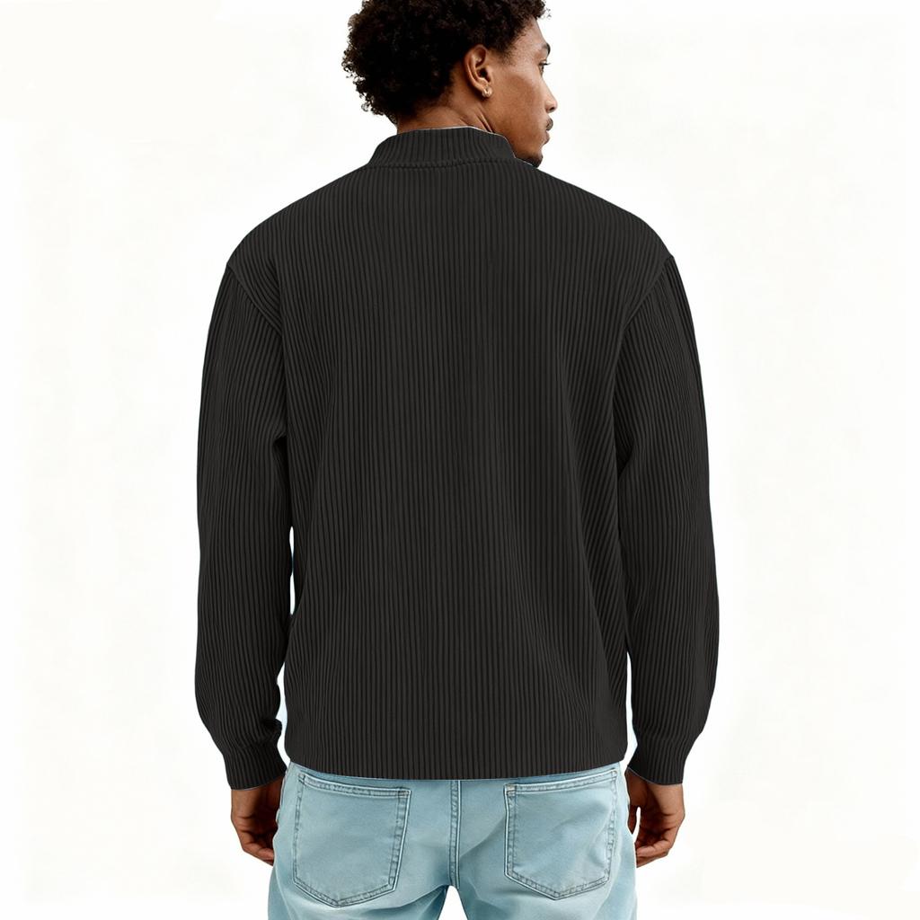 Men’s Ribbed Knit Pullover Half Zip Long Sleeve Casual Stand Collar Top for Everyday Wear Lightweight Sweater Style