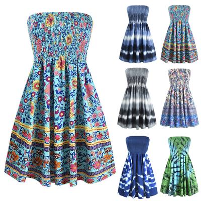 Damen Sexy Modedruck ärmelloses, trägerloses, knielanges Party-A-Linien-Kleid