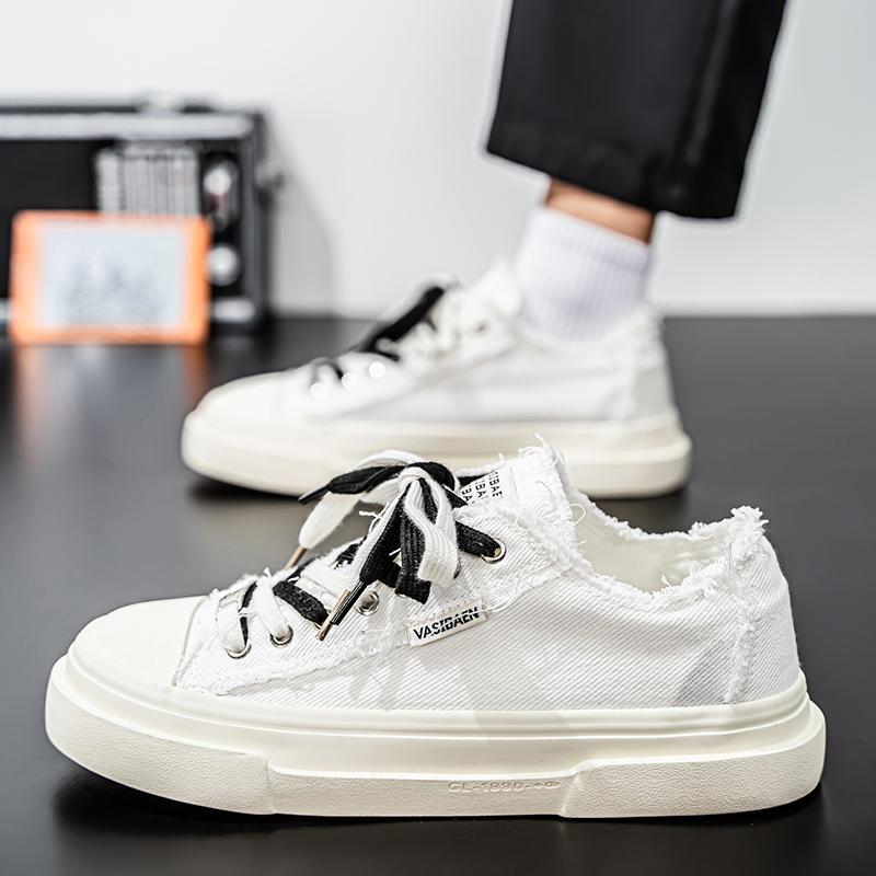 Fashion Summer White Men's Canvas Sneakers Platform Vulcanized Shoes For Men Comfy Breathable Casual Shoes Man Fashion Board Shoes