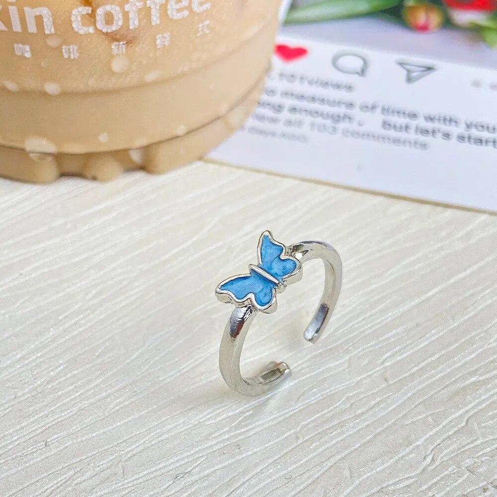 Fashion Butterfly Ring Gradual Drip Oil Opening Adjustable Ring Birthday Party Holiday Jewelry Gift Accessories
