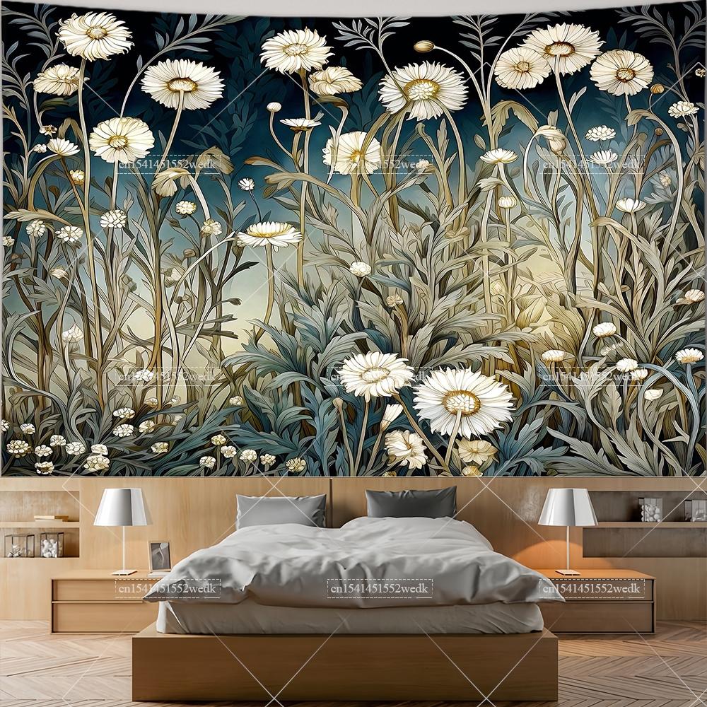 Wildflowers Tapestry Wall Hanging Garden Floral Botanical Tapestries Room Deocr Red Poppies Scenery Photography Background Cloth