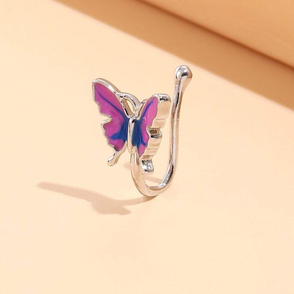 1pc U-shaped Butterfly Fake Nose Ring Hoop Septum Rings Stainless Steel Nose Piercing Nariz Ombligo Clip On Nose Non-Pierced