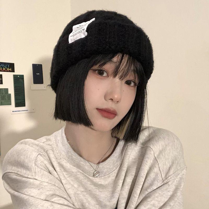 Hat Women's Coarse Knitted Wool Hat Autumn and Winter Versatile Big Head Circumference Green Loose Tide Shows Small Face