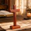 Wooden Decoration Solid Wood Stand Tabletop Ornament, Standing Christian Gifts, Freestanding Block Religious Faith Decor for Home Prayer Room Desktop